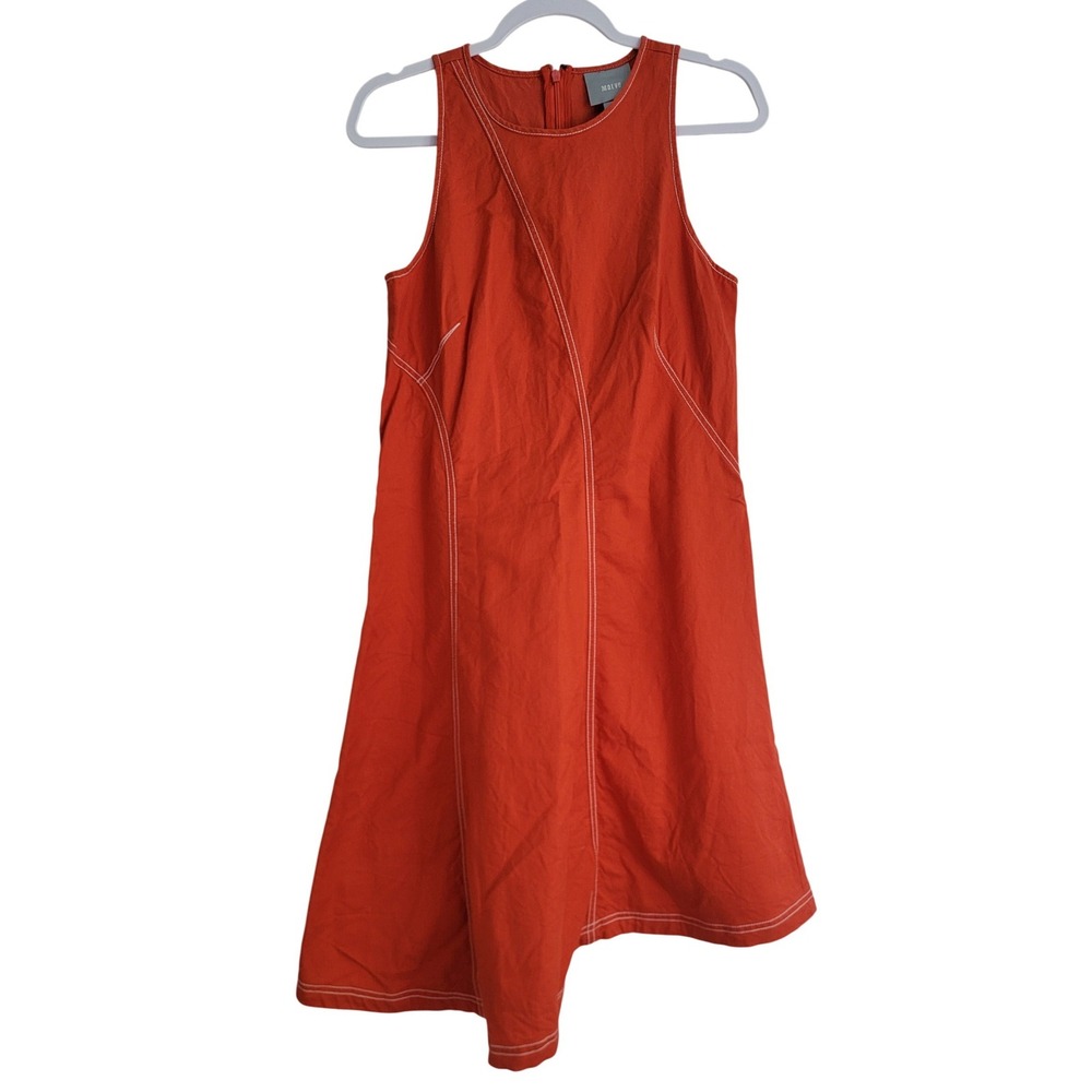 Maeve Orange-Red Cotton Linen Bileu Asymmetrical A-Line Summer Dress Size 6 - Picture 3 of 12